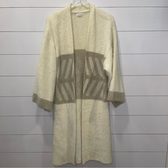 Anthropologie Merzouga Cozy Cream & Tan Kimono Sleeve Long Sweater OSFM - Picture 1 of 8